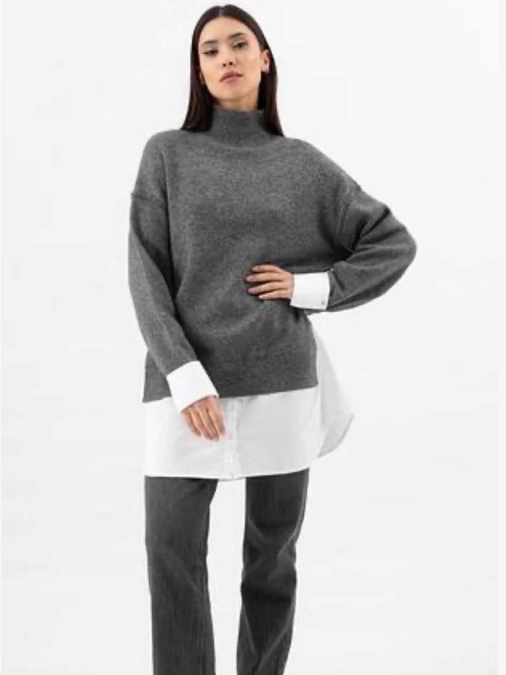 Zara Gray Mock Neck Relaxed Sweater